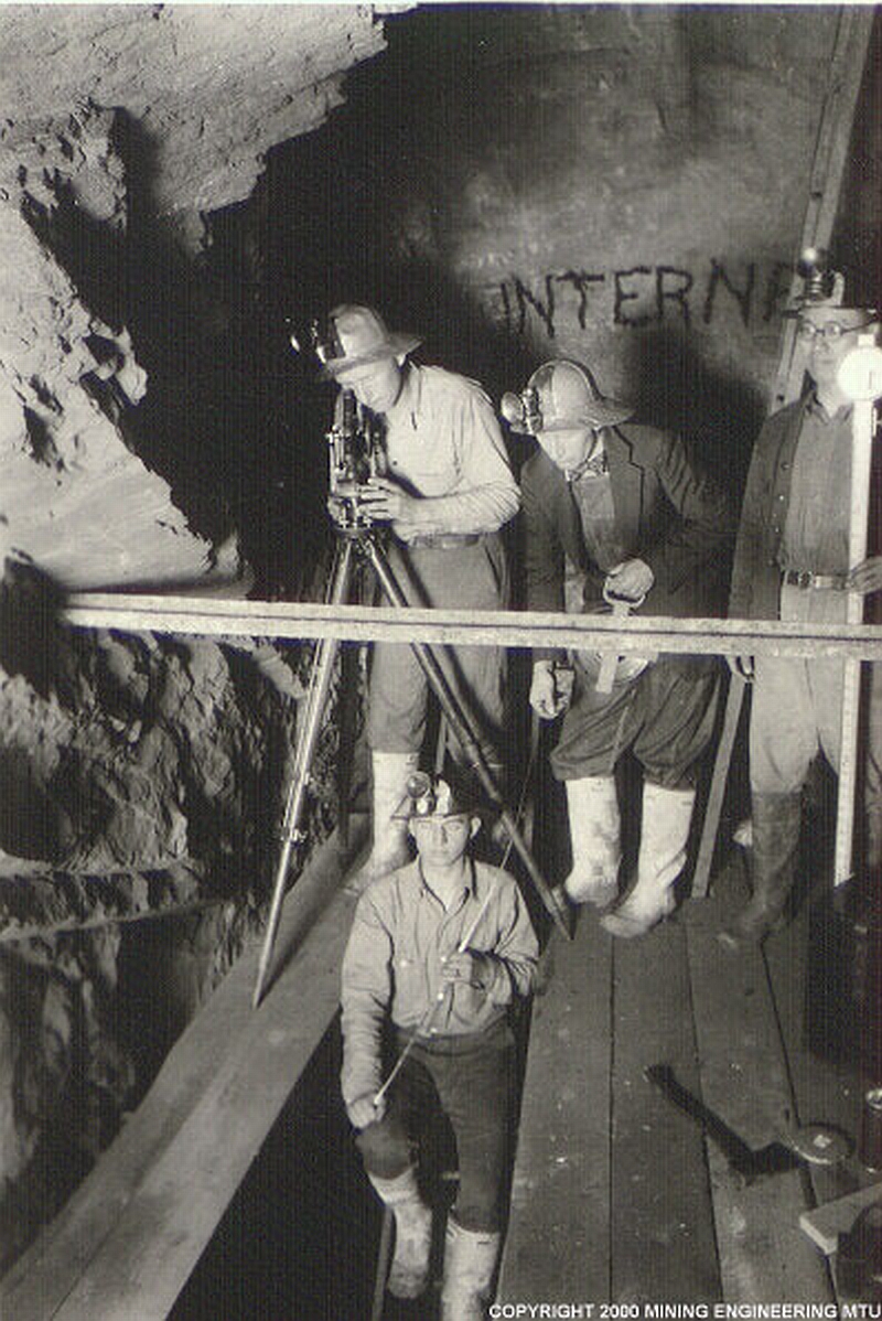 Students surveying underground in Dober Mine