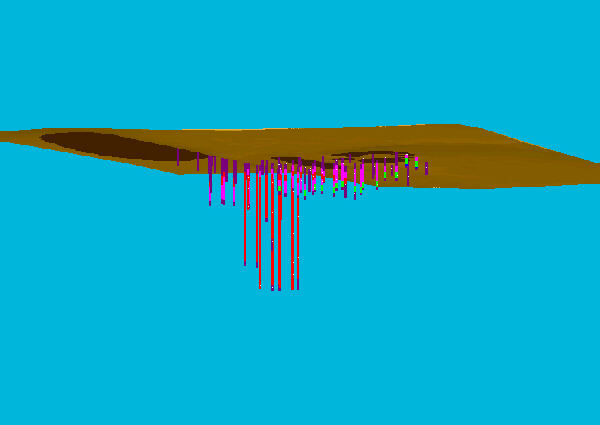 Drillholes and
Topography